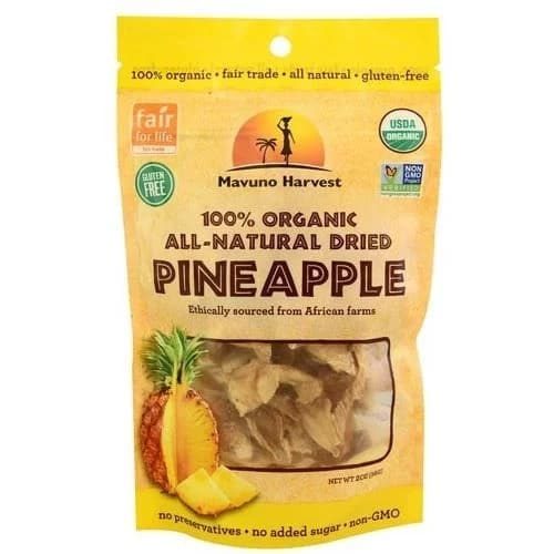 Mavuno Harvest Pineapple Dried Fruit Snacks | Organic Dried Pineapple Chunks| Gluten Free Healthy Snacks for Kids and Adults | No Sugar Added, Vegan, Non GMO, Direct Trade | 2 Ounce